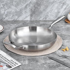 LOLYKITCH 14 Inch Tri-ply Stainless Steel Frying Pan with Lid and Helper Handle,Large Skillet,Induction Chef's Cooking Pan,Oven Safe and Detachable Handle