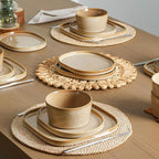 Stone Lain Cairo 12-Piece Dinnerware Set Stoneware, Plates and Bowls Set, Microwave and Dishwasher Safe, Includes Dinner and Salad Plates, Cereal Bowls, Dishes for 4, Sand
