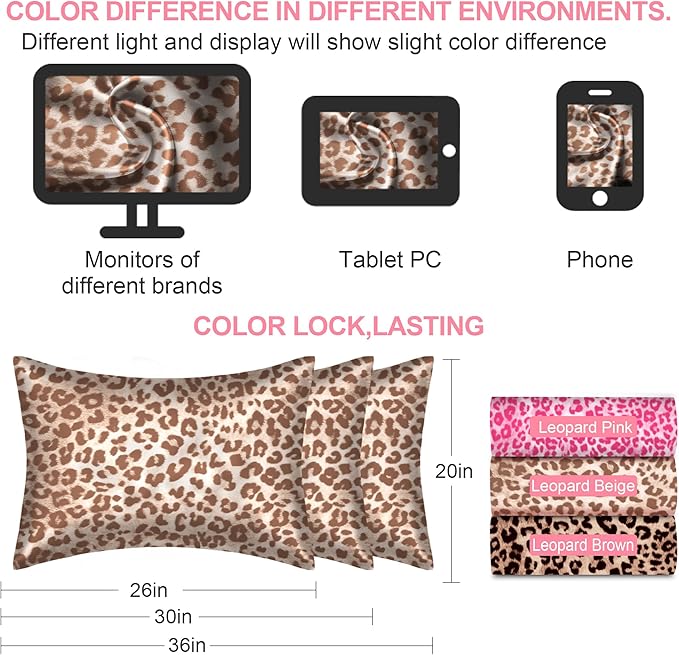 Mulberry Silk Pillow Cases King Size with Hidden Zipper, Ultra Smooth and Soft Breathable Cooling Silk Satin Pillowcase for Hair and Skin, Gifts for Women Men (Leopard Beige, 20x36 Inches, 1 Pack)