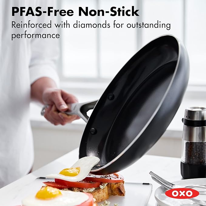 OXO Agility 10" Nonstick Frying Pan Skillet, Ceramic PFAS-Free Nontoxic Cookware, Induction Suitable, Compatible on All Cooktops, Dishwasher & Oven Safe, Stainless Steel Handle, Black