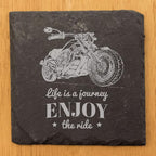 The Open Road Awaits: Motorcycle Coasters with Inspirational Quote - Square Slate - Set of 5