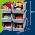 ReadySpace Plastic Containers for Organizing and Storage Bins for Closet, Kitchen, Office, Garage or Pantry Organization, Stackable Bins, Large (14.8" x 8" x 7"), 6-Pack, Blue