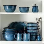Hasense Ceramic Plates and Bowls Dishes Set, 12 Pieces Handmade Reactive Glaze Dinnerware Set of 4 (Plates, Pasta bowls, Cereal Bowls), Chip and Scratch Resistant Dinner Dishes Service, Blue