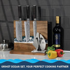 Original Sea Wave Magnetic Knife Block, Double Sided Knife Holder Holds Up To 10 Knives, Wooden Knife Storage Organizer for Counter Top without Knives (12 X 10 Inches)