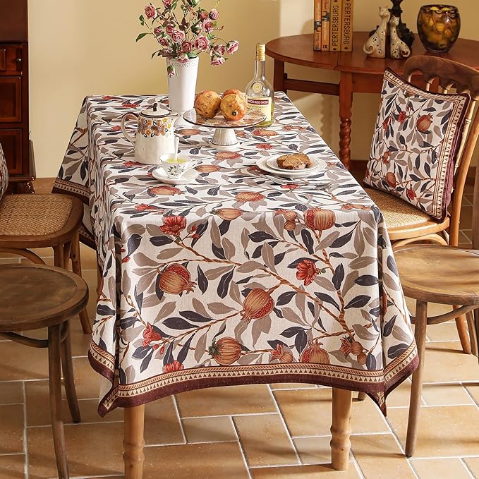 patdrea Designer Vintage Small Rectangle Tablecloth,Linen Pomegranates and Leaves Pattern Tablecloths,Fall Table Cover Cloth Decor for Kitchen Dining Christmas,Thanksgiving,55"x71"-Tehran a