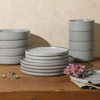 Gibson Elite Gelston Stoneware Matte Reactive Glaze 16 Piece (Service for 4) Plates and Bowl Dinnerware Set - Grey