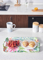 Blue Boat 16.5" x 11.5" Rectangular Serving Trays Set of 2 Floral, Light Weight Easy to Clean Sturdy Stackable Melamine Serving Tray with Handle, Fruit, Snacks, and Desserts Trays