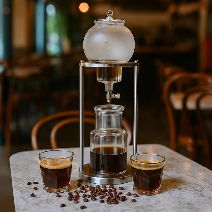 Nispira Luxury Ice Cold Brew Dripper Coffee Maker in Stainless Steel and Borosilicate Glass, 1000 ml Silver