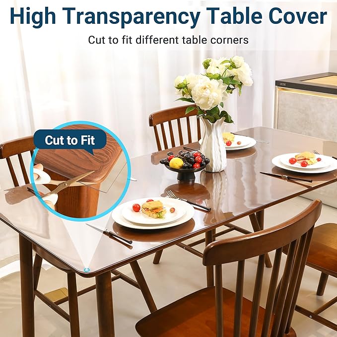 Clear Round Table Cover Protector 40 Inch, 2.0mm Transparent Plastic Table Protector Waterproof, Anti-Scratch Clear Desk Mat for Office Desktop Dresser Dining Table, FDA Compliant