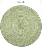 FunWheat Round Braided Placemats Set of 4 Place mats for Dining Tables Woven Heat Resistant Table Mats 15 inch (E Light Green, 4pcs)