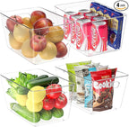 BALEINE Clear Plastic Storage Bins, Pantry Organization, BPA Free Stackable Refrigerator Organizers and Storage with Handles for Kitchen Fridge Cabinet Bathroom (4PK, 11x7.5x6)