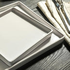 Stone Lain Grace Square Stoneware Dinnerware Set, 12 Piece Service For 4, Plates and Bowls Dish Set, White