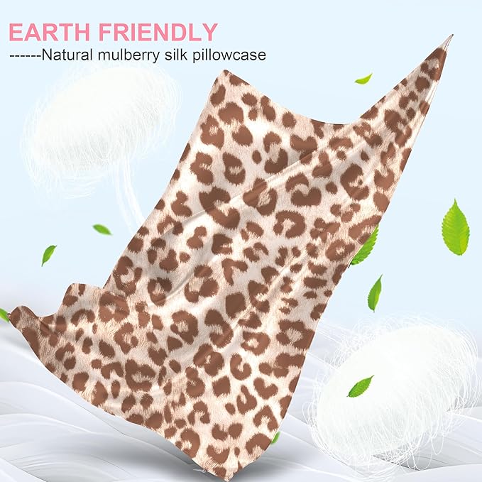 Mulberry Silk Pillow Cases King Size with Hidden Zipper, Ultra Smooth and Soft Breathable Cooling Silk Satin Pillowcase for Hair and Skin, Gifts for Women Men (Leopard Beige, 20x36 Inches, 1 Pack)