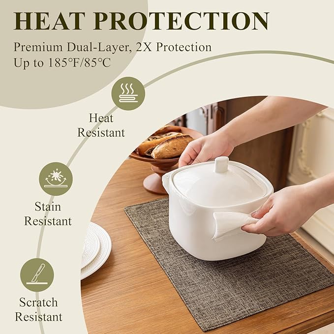KXN Placemats Set of 8, Dual-Layer Thickened Faux Linen Table Mats, Heat Resistant & Wrinkle-Free, Machine Washable Cloth Place Mats for Kitchen Dining Indoor Outdoor (Burlap)