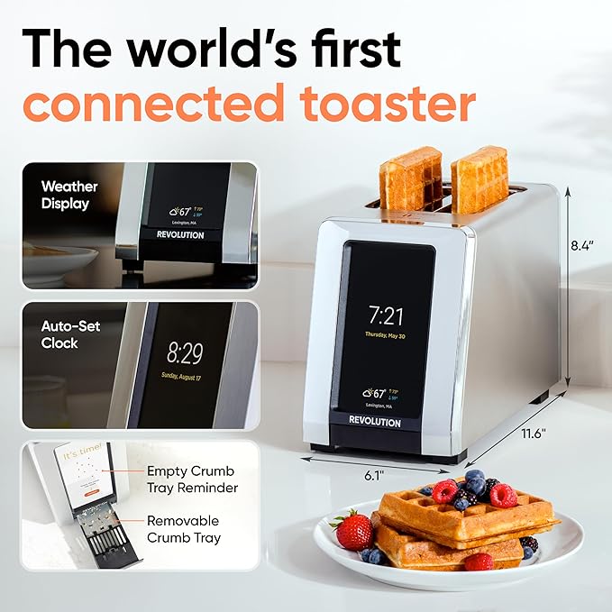 Revolution R180 Connect Touchscreen Smart Toaster with High-Speed InstaGLO Technology – Choose from 6 Bread Types, 7 Browning Levels, & Toastie Press Mode (Black, 2-Slice)