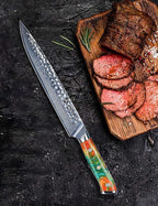 9 Inch Carving Knife, Slicing Knife - Hammered Damascus Steel & Resin Handle - Yao Series