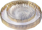 PLASTICPRO 30 Pack Plastic Plates Set of 15-10 inch Plates and 15-7 inch Plate, Elegant Clear Spiral and Gold Rim Disposable Fancy Plate Premium Heavyweight
