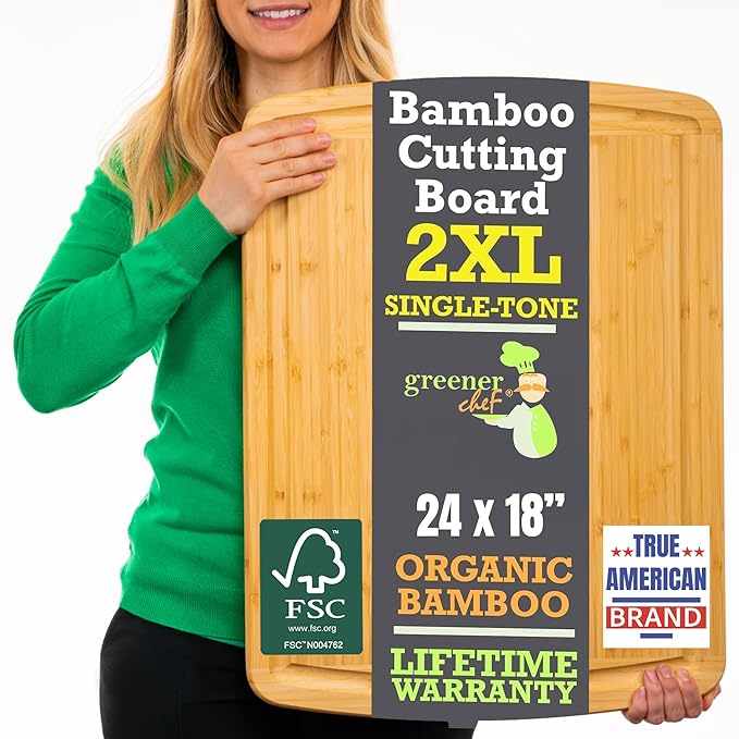 GREENER CHEF 24 Inch 2XL Extra Large Bamboo Cutting Boards for Kitchen, Stove Top Butcher Block, Extra Large Wooden Carving Board for Meat, Veggies, Charcuterie Board with Deep Juice Grooves
