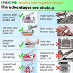 Stainless steel Vegetable Chopper, Veggie Chopper With 8 Blades, Onion Dicer with Container, Food Cutter & Grater Mandoline Slicer