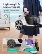 Aspiron Canister Vacuum Cleaner, 30Kpa Bagless Vacuum Cleaners, 3.7QT Large Dust Cup, Double HEPA Filter, Retractable Cord, 1600W Lightweight Vacuum Cleaner with 5 Tools for Hard Floors, Lavender