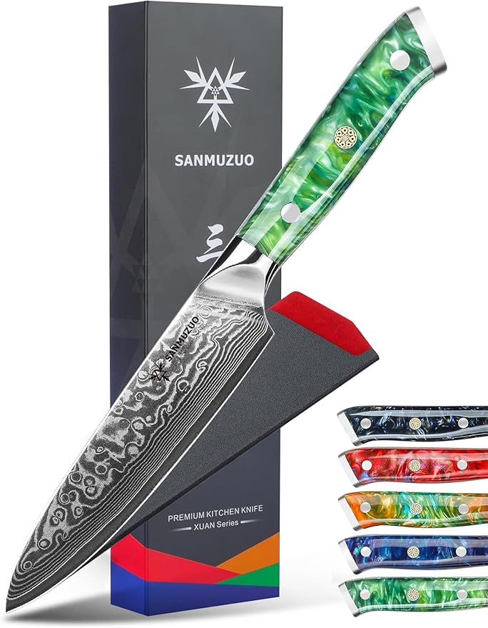 5 Inch Kitchen Utility Knife - Xuan Series Kitchen Knives - VG10 Damascus Steel with Resin Handle (Jade Green)