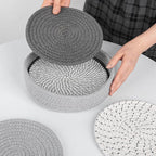 8" Trivets for Hot Dishes, Hot pots and Pans,6 Heat Resistant Hot Pads and Storage Basket 1 Pack,Pot Holders for Kitchen, Hot Plate Mats for Kitchen Countertops
