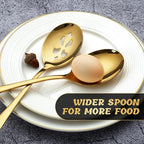 6 Piece Stainless Steel Serving Spoon Set - 3 Large, 3 Slotted,Dishwasher Safe,10-Inch,Gold, for Parties/Kitchen/Buffet/Catering