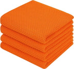 Homaxy 100% Cotton Waffle Weave Kitchen Dish Towels, Ultra Soft Absorbent Quick Drying Cleaning Towel, 13 x 28 Inches, 4-Pack, Orange