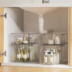 Vtopmart 6 Pack Clear Stackable Storage Drawers,Easy to Assemble Bathroom Organizers and Storage with handles,Plastic Drawers for Kitchen Pantry,Cabinet,Under Sink Organization