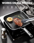 Nonstick Grill Pan,12 Inch Square Steak Grilling Pan for Indoor Cooking & Outdoor Grilling, Non Stick Stainless Steel Grill Skillet Steak Pan, PFOA Free cookware