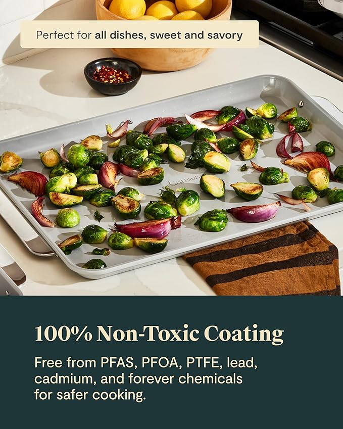 Caraway Non-Stick Ceramic Large Baking Sheet Duo - Naturally Slick Ceramic Coating - Non-Toxic, PTFE & PFOA Free - Perfect for Baking, Roasting, and More - Large (18" x 13") - Marigold