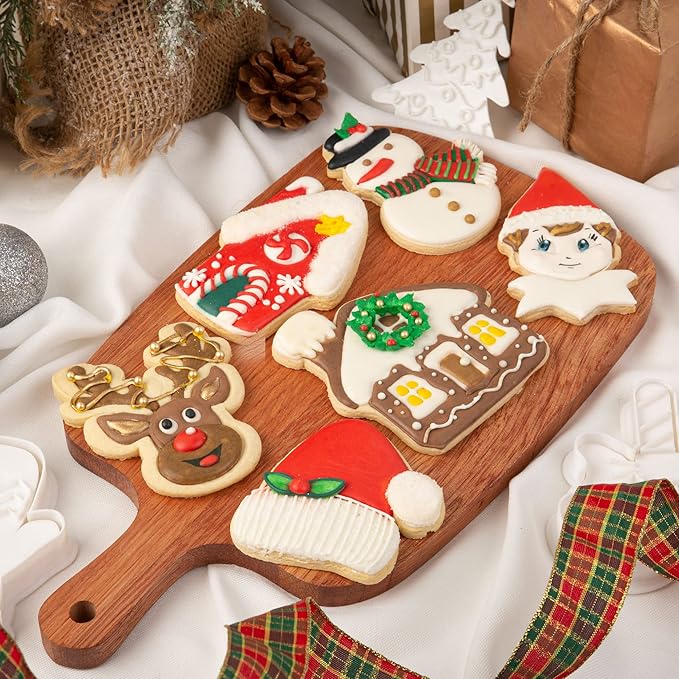 Flycalf Christmas Cookie Cutters for Holiday Baking, with 3D Stamper Reindeer Shapes 3“ Eco-Friendly PLA Kitchen Cake Decorating Birthday Gifts Party Pastry Mold Supplies Biscuit Fondant Tools,3''