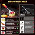 Grill Brush Bristle Free for Outdoor Grill, Steam Grill Cleaning Brush Replaceable BBQ Cleaner Brush Head,Extended Handle, Safe Grill Brush with Scraper for Cast Iron Stainless-Steel Grates,Red