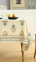 ISAENNE Designer French Pale Yellow Extra Long Rectangle Table Cloth,Linen Floral Tablecloth,Wrinkle Resistant Decor Tablecloths for Dining Thanksgiving Banquet Kitchen Party,63"*110"-Estevan A