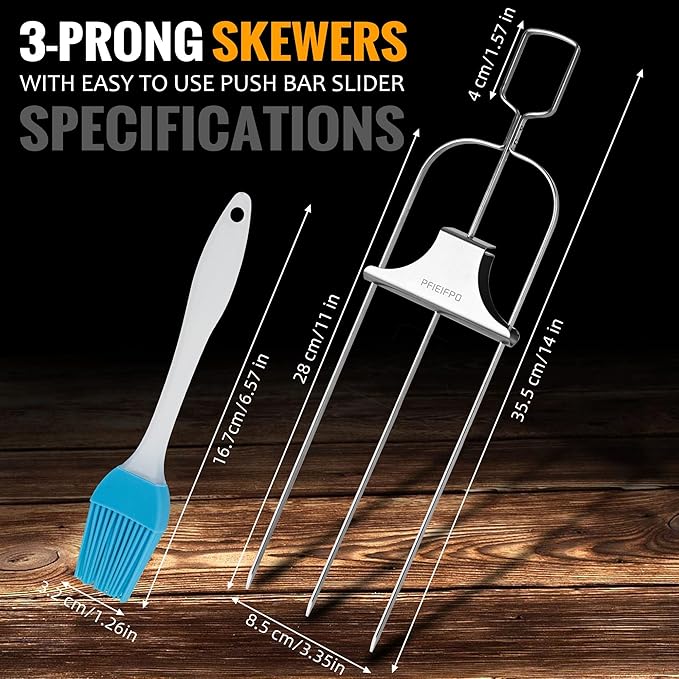 Grilling Savant 3 Way Skewers,14 Inch Metal Skewers for Grilling,Easy to Use Push Bar Slider, BBQ Accessory, Perfect for Meat,Veggies,Fruits,Marshmallow Roasting Sticks Grill Kabob Skewer.