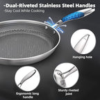 COOKER KING Non-toxic Frying Pans Set of 3 (8+10+12 Inch), Tri Ply Stainless Steel Pans, Induction Pan Set, Chef's Pan, Skillets Dishwasher & Oven Safe, Stay-Cool Handles, Compatible with All Cooktops