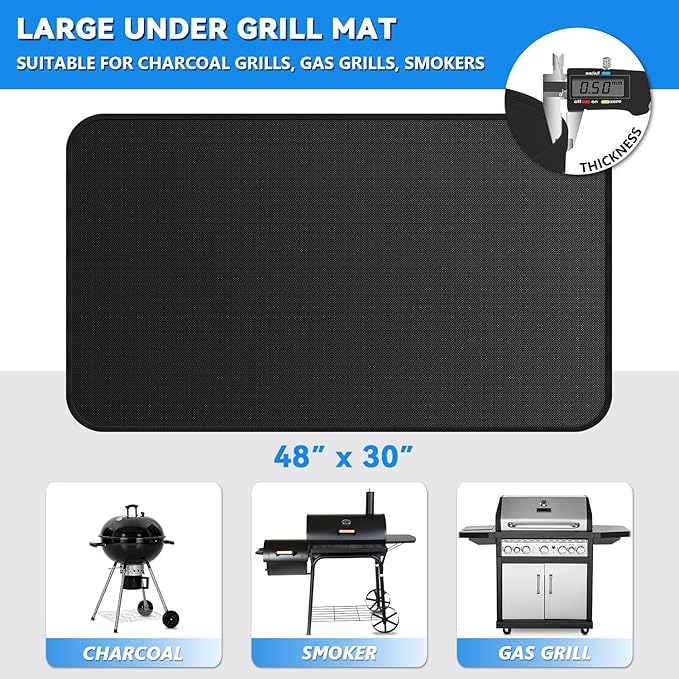 48 x 30 inch Under Grill Mats for Outdoor Grill, Double-Sided Fireproof Deck Patio Protector Mat, Waterproof Oil-Proof BBQ Floor Pad Indoor Fire Pit Fireplace Mat