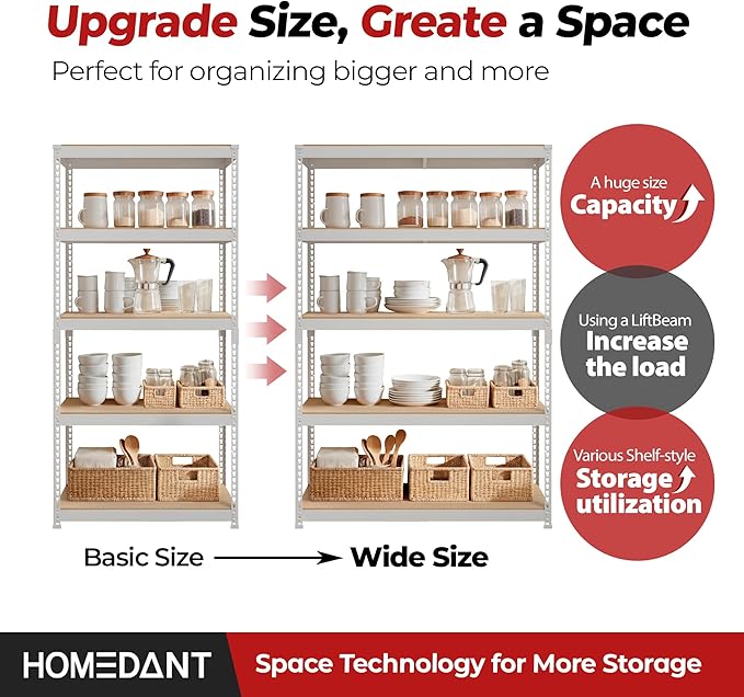 HOMEDANT White 5 Tier Laminated Boltless Heavy Duty Garage Storage Adjustable Wide Size Metal Shelving Unit Utility Rack Shelves Organization Shelf Shed Warehouse 47.7" W x 18.2" D x 71.3" H 3Pack