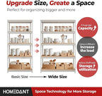 HOMEDANT White 5 Tier Laminated Boltless Heavy Duty Garage Storage Adjustable Wide Size Metal Shelving Unit Utility Rack Shelves Organization Shelf Shed Warehouse 47.7" W x 18.2" D x 71.3" H 1Pack