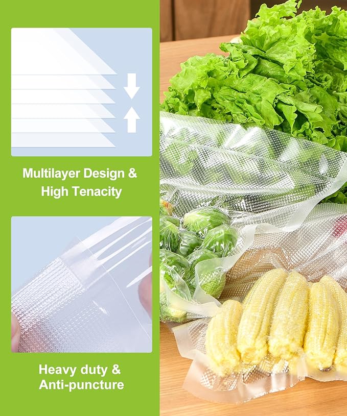 [2025 Upgraded] Bonsenkitchen 6 Rolls 11" x 16' Vacuum Sealer Bags for Food with a Color Box, Easy to Store, Commercial Grade, BPA Free, Great for Food Storage or Sous Vide, VB21