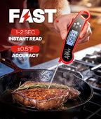 Meat Thermometer Digital - Instant Read Food Thermometer for Cooking Grilling, Candy, Air Fryer, Griddle Probe Kitchen Gadgets Essentials BBQ Accessories, Gifts for Him, Red
