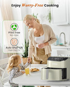 Nuwave Brio Plus Air Fryer 8 Qt, New & Improved, PFAS-FREE, 7 Digital One-Touch Cook Functions that AIR FRY, BAKE, ROAST, DEHYDRATE, TOAST, REHEAT, PREHEAT, 150 Presets, 50°F~400°F (Cream)