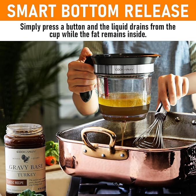 Fat Separator with Bottom Release – 4 Cup Gravy Separator for Cooking with Oil Strainer, Kitchen Grease Separator -the perfect Kitchen Gadget plus a 3-1 Multifunctional Vegetable Peeler