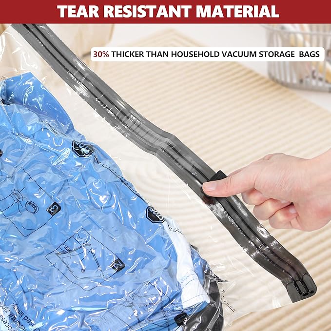 SUOCO Travel Vacuum Seal Bags for Clothing with Hand Pump, 8 XL Compression Packing Bags for Luggage Suitcase, Space Saver Storage