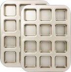 Beasea Brownie Pan with Dividers, 2 Set Gold All Edges Square Cupcake Brownie Pans 12 Mini Cavity Non Stick Baking Carbon Steel Bread Mold Small Edge 3x4 Individual Cutter Sheet Tray for Cake Oven