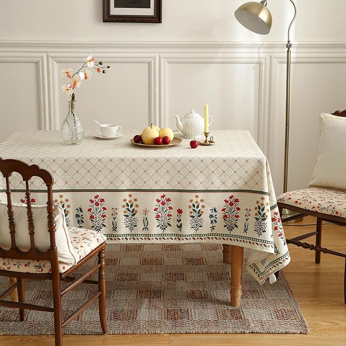 ISAENNE Designer Vintage Linen Floral Square Tablecloth,Fall Colorful Modern Table Cloth,Wrinkle Resistant Decor Tablecloths for Dining Thanksgiving Kitchen Christmas,67"*67"-Bertina E