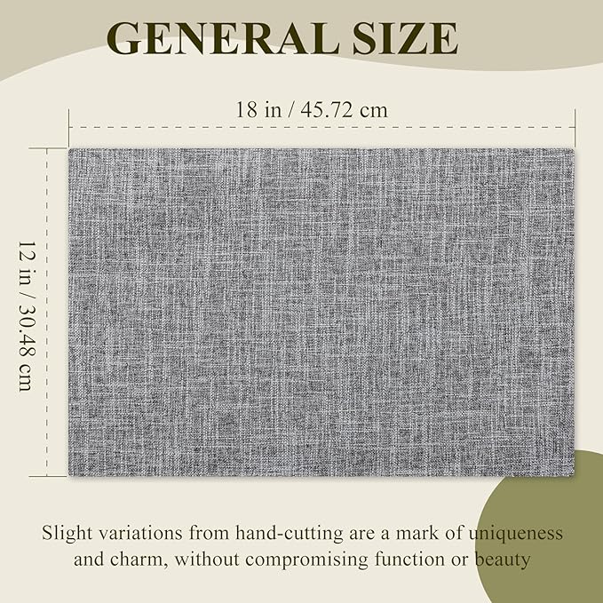 KXN Placemats Set of 6, Dual-Layer Thickened Faux Linen Table Mats, Heat Resistant & Wrinkle-Free, Machine Washable Cloth Place Mats for Kitchen Dining Indoor Outdoor (Light Grey)