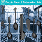 Serving Utensils, 15 Pcs Stainless Steel Large Flatware Serving Tools Kit, Included Spoons, Forks, Tongs, Slotted Spoon, Ladle, Cake Server for Kitchen Catering Banquet Wedding Buffet Party, Black