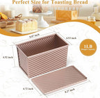 LIANYU Pullman Loaf Pan with Lid, 2 Pack 1 Pound Bread Loaf Baking Pan, Nonstick Homemade Sourdough Sandwich Bread Toast Box, Heavy Duty Corrugated Bakeware Tins with Cover, Rose Gold