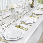 100 PCS White Disposable Plates for 50 Guests, Scalloped Plastic Plates Include 50 Dinner Plates and 50 Dessert Plates for Party, Wedding